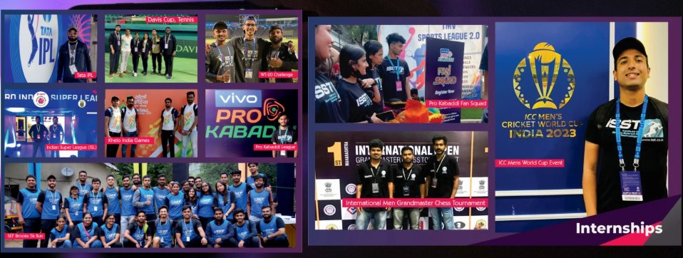 ISST student teams working at Tata IPL, Davis Cup, WT20, ISL, Khelo India, Pro Kabaddi and the ICC Men's Cricket World Cup