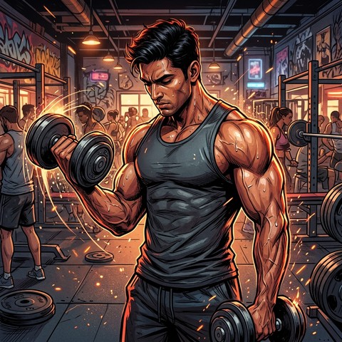 Muscular athlete gym workout illustration