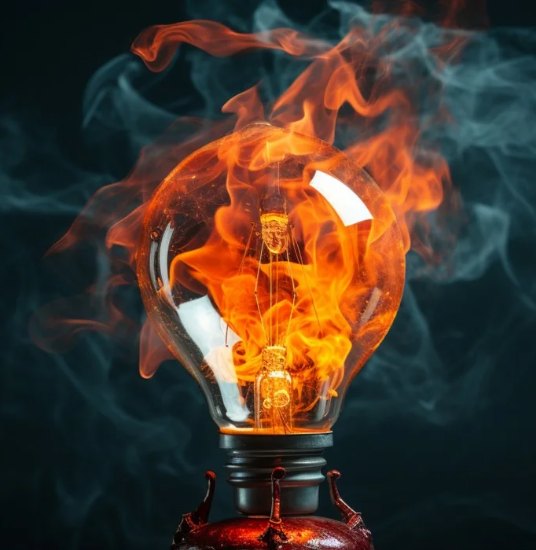 A lightbulb wrapped in flames